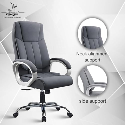 Image of ROSE Kyoto Orthopedic Boss Chair with 3 Years Brand Warranty, Ergonomic Executive Chair Seat, Metallic Base | High Back (Grey, Fabric)