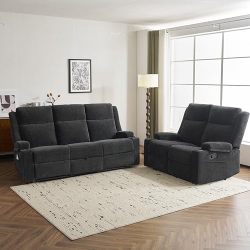 PALLOME 2 Piece Living Room Sofá Set, Modern Chenille Reclining