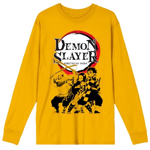 Demon Slayer Oversized Character Group Shot & Logo Men's Yellow Crew Neck Long Sleeve Tee