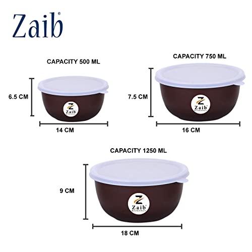 Image of Microwave Safe Stainless Steel Mixing Bowl Set with Lids - Set of 3 (500ml, 750ml, 1250ml) - Euro Style Food Storage Containers - Multipurpose Kitchen Bowls (3 Dark Brown Plain)