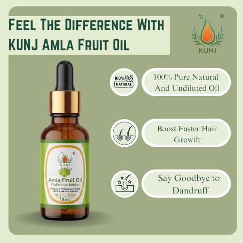 Image of KUNJ Amla Hair Oil 10ml - 100% Pure Ayurvedic Oil for Hair Growth & Hair Fall Control | Strong Roots, Dandruff Care, Scalp Nourishment & Thick, Healthy-Looking Hair | For Men & Women