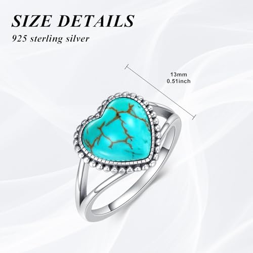 Turquoise Heart Ring 925 Sterling Silver Oxidized, Bead-Edged Design with Heart Gemstone, Boho Stylish Rings for Women, Ideal for Festival, Travel, Beach & Anniversary Gifting Jewelry2