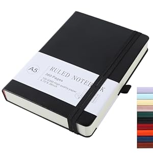 pftvalue Journal Notebook Journal for Men/Women Journals for Writing A5 180Sheets 360Pages College Ruled Notebook 100gsm Lined Paper Leather Hardcover Journal 5.9” X 8.4” (Black)
