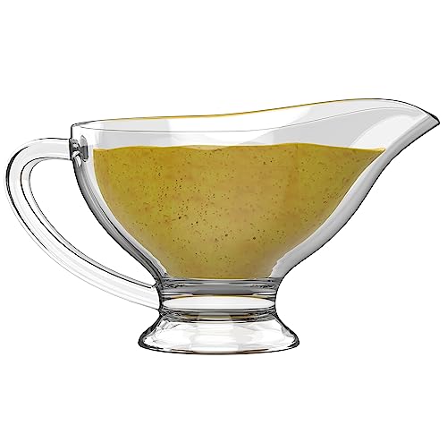 Rondure 2 PACK, 7.5 OZ Gravy Boat - 2 Pack 7 Oz Classic Glass Gravy Sauce Dish cover