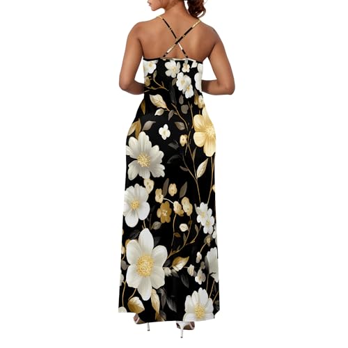 Image of Women Spaghetti Strap Maxi Dress with Pockets | Soft fabric relaxed fit sleeveless v neck with pockets for party and daily wear