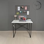 URBNLIVING 90cm Wooden Computer Laptop Desk Modern Space Saving Study Table Workstation with Metal Legs (White)