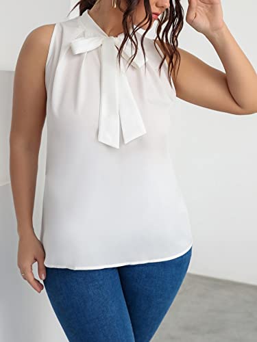 Wdirara Women's Plus Size Sleeveless Tie Neck Blouse Elegant Tops Shirt White 3Xl #TOP4
