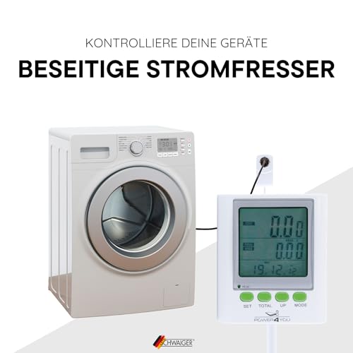SCHWAIGER 661576 Stromkostenmessgerät Stromverbrauchszähler Energiekostenmessgerät Steckdosenadapter separates Display mit Verlängerungskabel Strommessung
