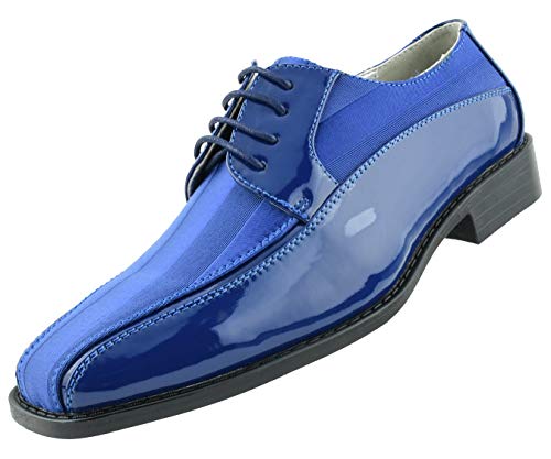 Amali Avant Men's Oxford Dress Shoes - Shiny Patent Modern Formal Dress Shoes for Men with Satin Stripes - Designer Formal Shoes with Lace Tie (Royal/10.5)