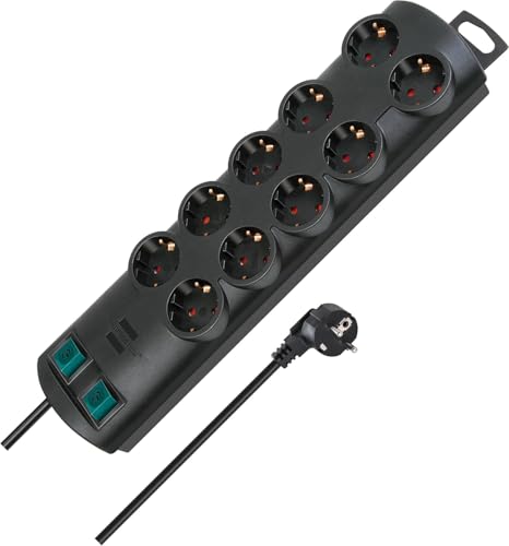 Brennenstuhl Primera-Line, Stekkerdoos 10-voudig (Stekkerblok met 2 schakelaars voor 5 stopcontacten elk en 2m kabel) zwart