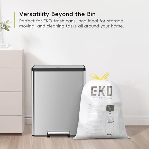 Image of EKO Easy-Dispense Roll 80 Count Extra-Strong Drawstring Tall Kitchen Trash Bag, 8-9.5 Gallon Trash Bag (30.3L-36L) 1 Pack White, Code E