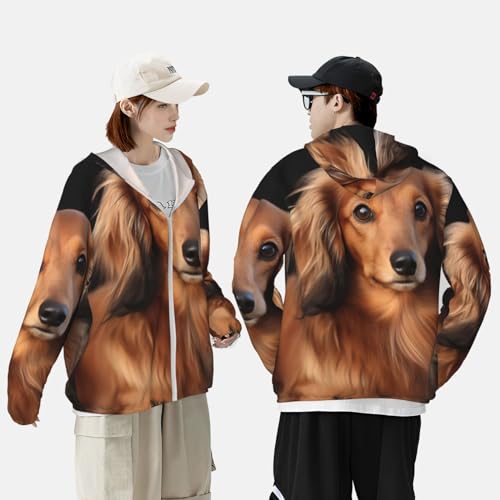 Sun Protection Hoodie for Men Women Jacket UPF 50+ Long Sleeve Sun Shirts Long haired Dachshund Rash Guard Sun Shirt4