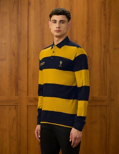 Image of U.S.Polo Association Men's Horizontal Striped Varsity Theatre Polo Shirt (USTSH3207 Dark Yellow 3XL)