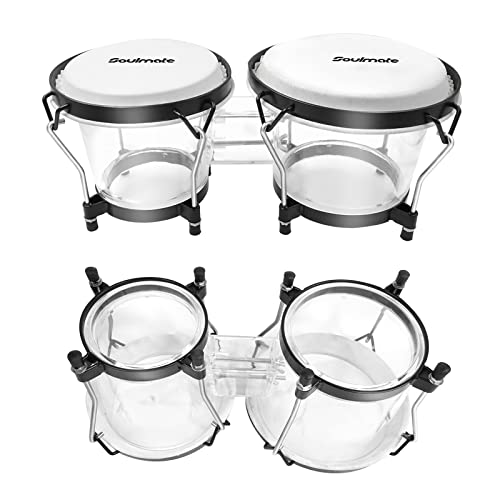 Soulmate Bongo Drums 6” And 7” Set For Kids Beginners Adults Professionals Transparent Bongos Drum Percussion Instrument With Tuning Wrench,Natural Finish Bongos Drum(White Bongos) #TOP5