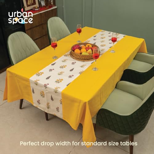 Image of Urban Space Cotton Rectangular Dining Table Cover for 4 Seater, Table Cloth with Panelled Design, 4 Seater Cotton Table Cover (High Garden Yellow, 4 Seater, 52 inch x 72 inch)