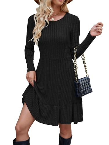 Zetieny Herbstkleid Damen Leichte Strickkleid A Linie Winterkleid Elegant Kleid Pulloverkleid