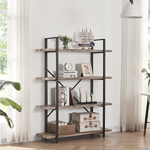 Homissue 4-Tier Bookshelf，Vintage Industrial Book Shelf, Rustic Wood And Metal Bookcase And Bookshelves, Display Rack And Storage Shelf For Living Room Bedroom And Kitchen, Retro Brown #TOP2