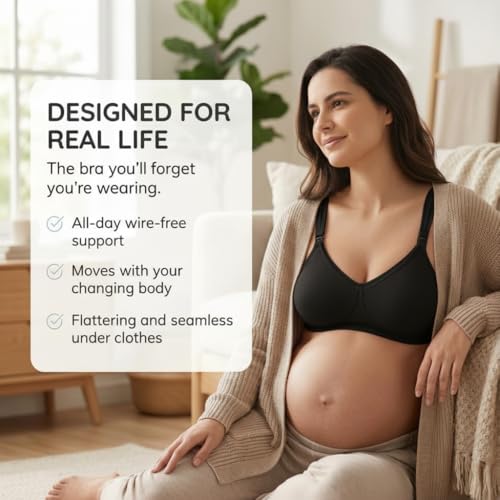 Image of The Mom Store | Cotton Blend Non Padded Wire Free Maternity Bra for Women Feeding | Nursing Bra for Breastfeeding | Full Coverage Pregnancy Bra