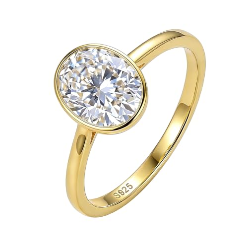 MoiuVieg Oval Travel Engagement Ring 2CT Cubic Zirconia Solitaire 14k Gold Plated 925 Sterling Silver Promise Ring for Her Anniversary Wedding Band Size 9