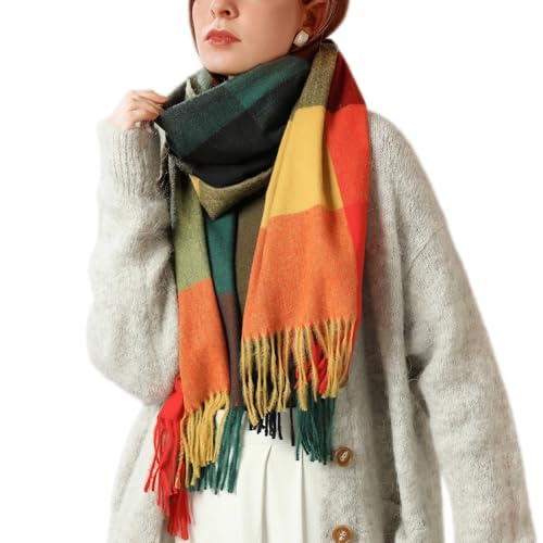 Enwokran Damen Winter Senior Plaid Kaschmir Schal Kariert Pashmina Übergroßer Herbstschal Stolen Tartan Schultertuch Mit Quasten Klassisches Karomuster Warmer Oversized...