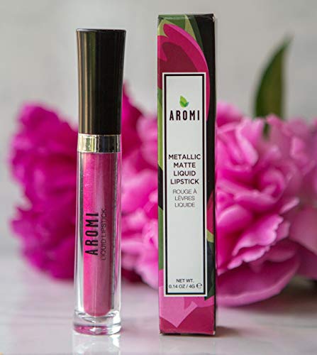 Aromi Bright Pink Metallic Matte Liquid Lipstick | Shimmery Finish, Vegan, Cruelty-Free, Long-Lasting, (Fab Flamingo) #TOP1