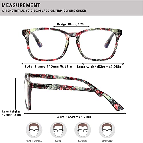 Image of Henotin 4-Pack Blue Light Blocking Reading Glasses Women Men,Spring Hinge Computer Readers,Anti UV Ray Square Nerd Eyeglasses (Ladies Readers with Pattern Print, 0.0, Diopters)