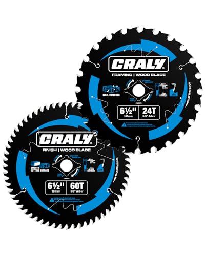 CRALY 6-1/2 Inch 24&60 Teeth Wood Cutting Framing/Fine Finish Circular Saw Blade, 5/8 Inch Arbor,