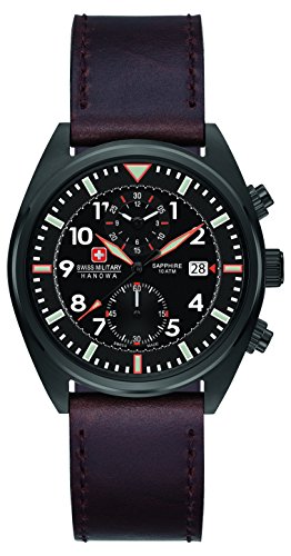 Swiss Military SM34302AEU/H03S - Reloj de cuarzo para hombres con esfera negra y correa marrón de cuero