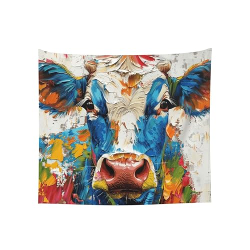 Tapisserie murale vache colorée rustique grande tenture salon