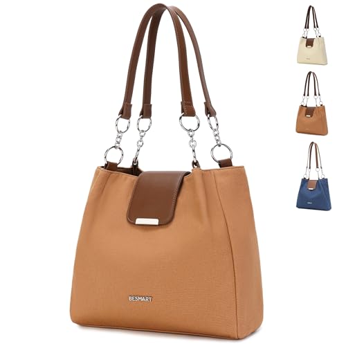 Image of BESMART Denim Tote Bag for Women, Retro Canvas Shoulder Bags with Circle Chain and PU Leather