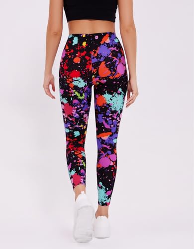 Image of sissycos Women's 80s Leggings Neon Artistic Splash Printed Buttery Soft Stretchy Pants