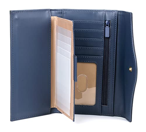 Image of Julia Buxton Heiress Leather Organizer Clutch Handbag Wallet with RFID Blocking, Navy
