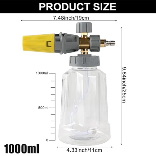Dispensador de espuma con base ancha y botella transparente de 1 litro para lavado de coches 7
