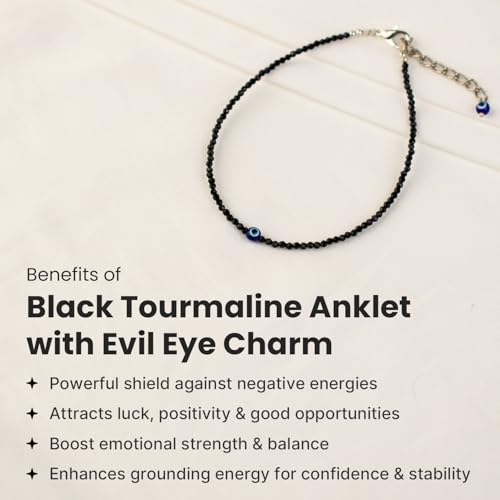 Image of Astrotalk Evil Eye Anklet for woman with Black Tourmaline | Stone of Protection, Balance & Positivity | Spiritual Anklet for Women | Best Gift for Woman | Spiritual Jewellery for Women | Valentine Gift for Girlfriend