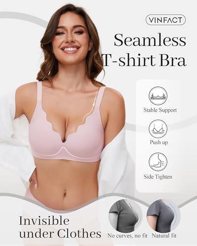 Image of Vinfact Plunge Jelly Bras for Women No Underwire Wireless Lift Full Coverage T Shirt Everyday Sleep Bra
