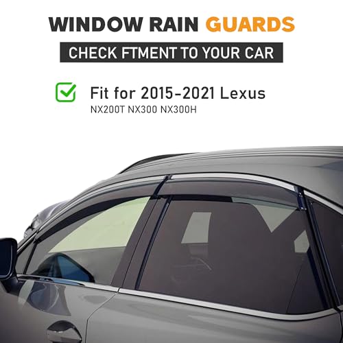 Image of Shatterproof Taped-On Window Deflectors for Lexus NX200T NX300H 2015-2021 with Chrome Trim, Rain Guards, Window Visors for Car, Vent Deflector, 4pcs