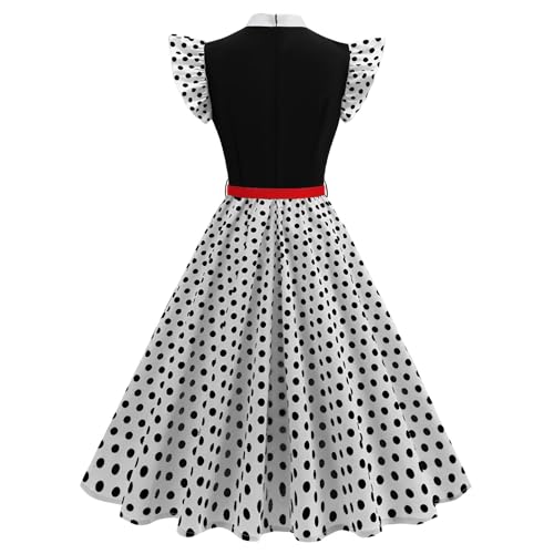 ODIZLI Women's 1950s Retro Dress Flutter Sleeve Bowknot Belted Swing Midi Dress Tea Party Cocktail Dresses3