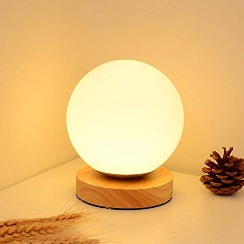 Lámpara de mesa de madera, lámpara de escritorio,lámpara de luz nocturna LED con bola esférica E27 Lámpara de noche decorativa de dormitorio para sala de estar, habitación de bebé