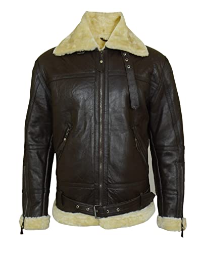 Leather Fashion RAF Bomber Ginger B3 Bomber Aviator Faux Shearling Bomber Sheepskin Leather Jacket Men Brown
