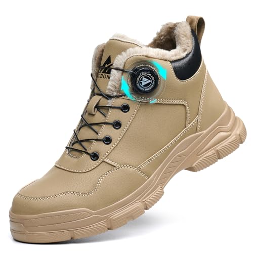Zapatos de Trabajo para Hombre Zapatos de Seguridad Mujere Invierno Antideslizantes Botas de Seguridad Ligeros Punta de Acero Botas de Trabajo Impermeable,Marrón,40 EU