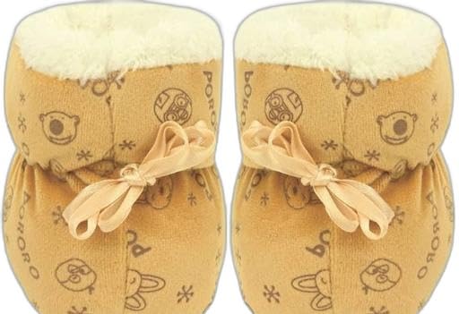 New Born Baby Booties Fancy Socks Cum Shoes with Fur Design for Winter and All Seasons Unisex Booties (Toe to Heel Length - 12 cm, Brown) Pack of 1-image-45