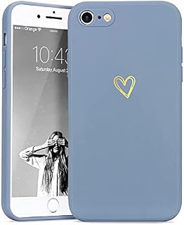Wirvyuer Compatible with iPhone 7 iPhone 8 iPhone SE 2020 iPhone SE 2022 Phone Case for Girls Women Silky Soft Protective Shockproof Silicone Case with Cute Gold Heart Pattern Design Blue Cover