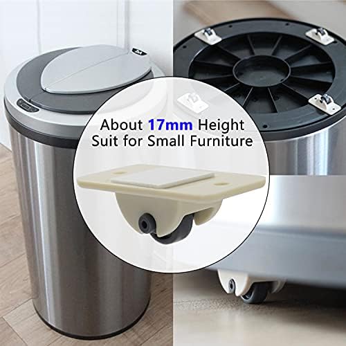 Casoter Mini Self-Adhesive Non Swivel Castor Set Strong ABS Plastic Wheel for DIY Furnitures 8 Pack