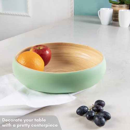 Lexa Bamboo Fruit Bowl For Kitchen Counter, 12 Inch Large & Round, Artisan Lacquered Wooden Fruit Bowl Or Candy Bowl, Handcrafted Bamboo Fruit Basket For Kitchen & Home Decor (Sage Green) #TOP4