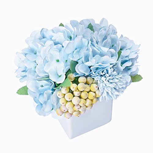 Fake Hydrangea Flowers In Ceramic Vase, Artificial Hydrangea Flower Arrangements For Home Decor Artificial Flowers With Vase Dining Room Centerpiece Table Decorations #TOP4