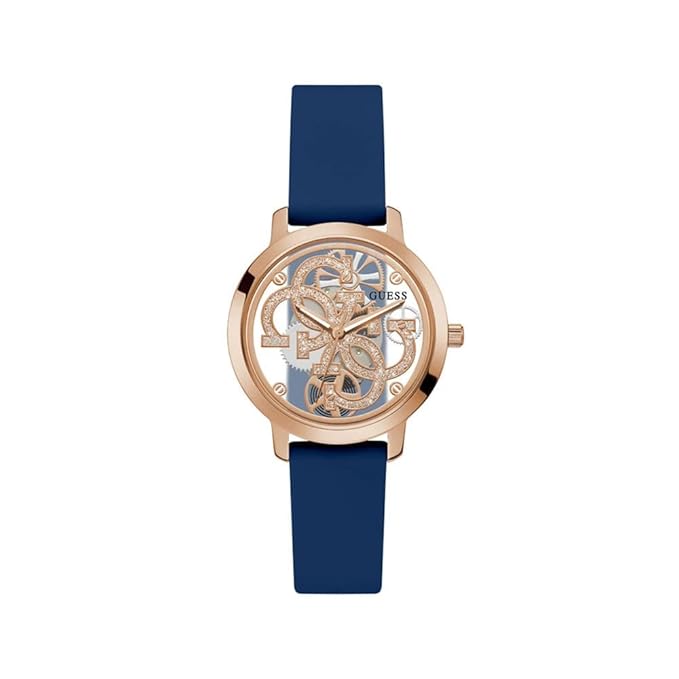 GUESS Silicone Analog Rose Gold Dial Women's Watch-Gw0452L1,Blue Band