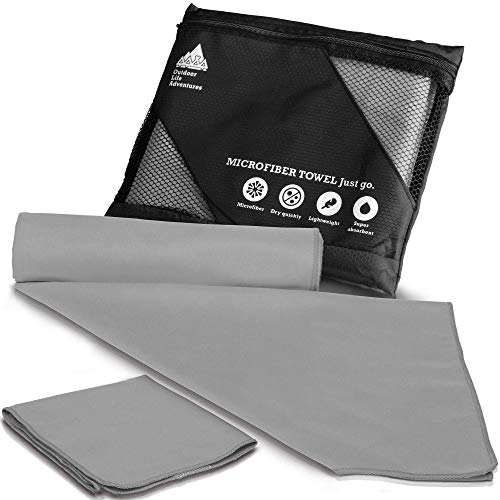 2 Size Towels at the Price of 1 - Quick Dry Microfiber Camping Towel Set - Absorbs More Liquid Than Other Brands - Super Absorbent Travel Friendly Towels - Includes Flat Mesh Carry Bag