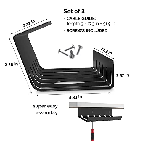Pamo Cable Management Under Desk For Easy Mounting Under-Table I Set Of 3 - With 10X Cable Ties I Desk Organizer For Office/Home Office Table Thoughtful Cable Tray Holder #TOP2