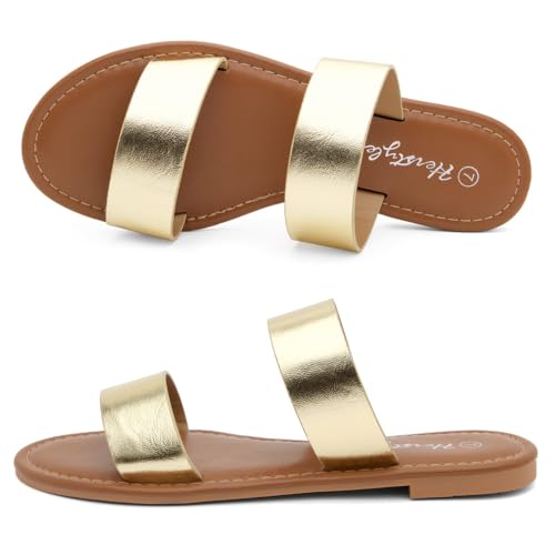 Image of Herstyle Flat Sandals for Women, Double Strap Slide Sandals, Open Toe Slip On, Comfortable Cushioned Footbed Casual Summer Shoes for Daily Wear, Beach, Vacation, Clear Options