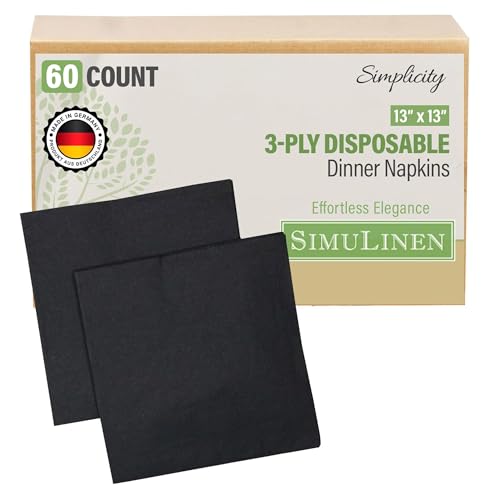 SimuLinen Black Disposable Paper Napkins 3-Ply 13in x 13in - 30 Pack - Simplicity Collection Perfect for Birthday or Dessert Parties
